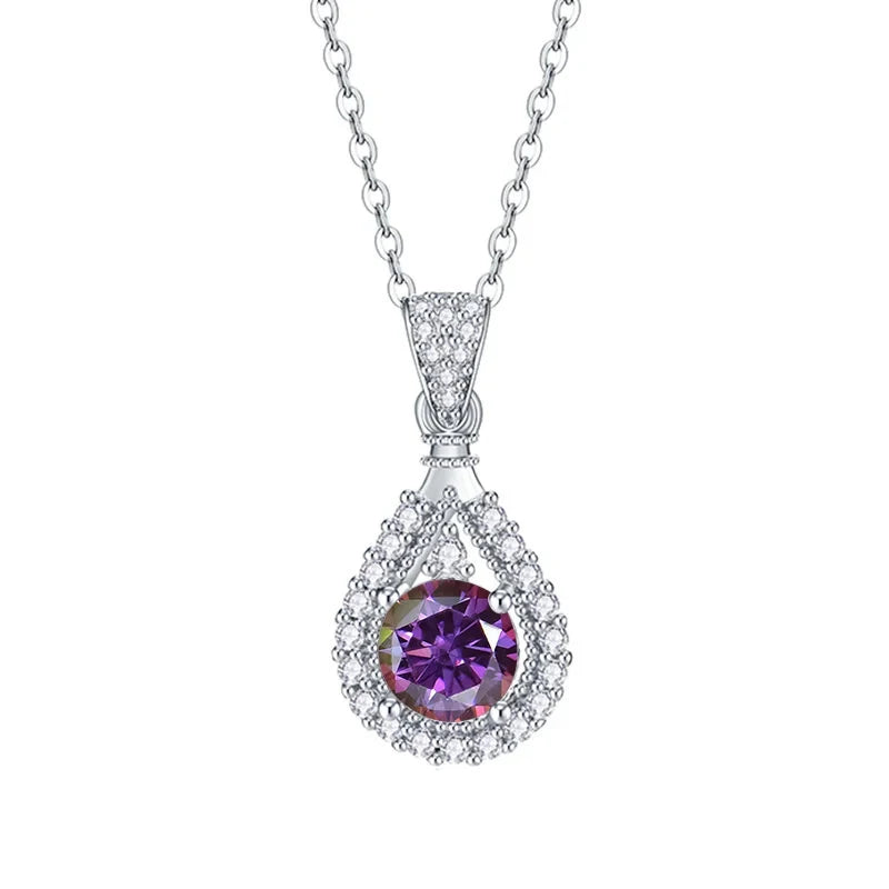 JoyceJelly 1CT Colorful Moissanite Necklace Sterling Silver 925 Jewelry Female Water Drop Shaped Pendant Top Quality Dating Gift