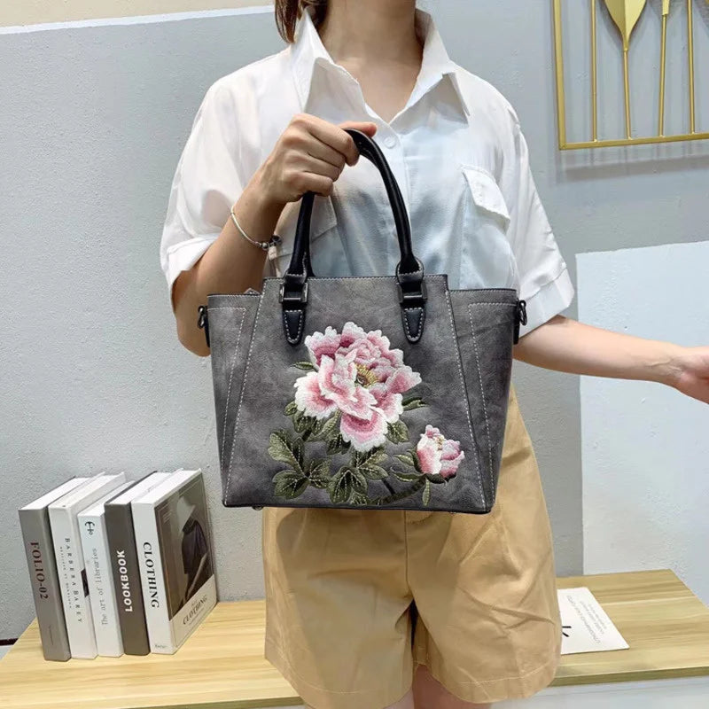 MOTAORA 2025 New Chinese Style Women's Leather Shoulder Bag | Embroidery Flower Handbag