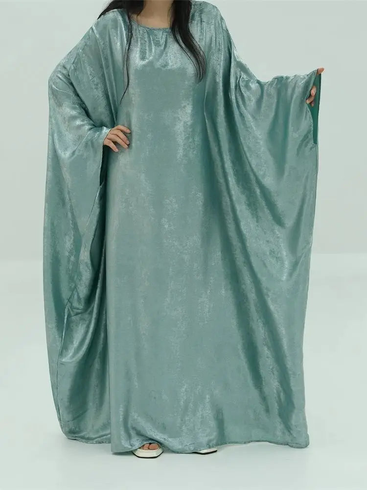 Gradient Color Shiny Batwing Satin Maxi Abaya Dubai Luxury 2024 Abayas For Women Muslim Kaftan Dress Islam Caftan Marocain Femme