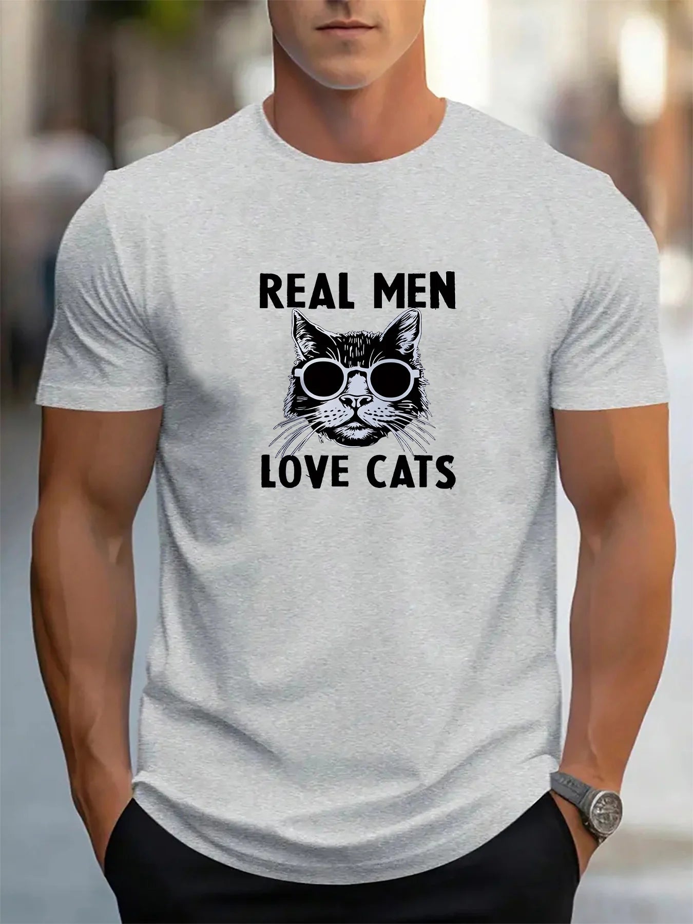 Men’s Summer 100% Cotton Casual T-Shirt,
“True Men Love Cats” Print | Loose Fit | Round Neck | Breathable Comfort
