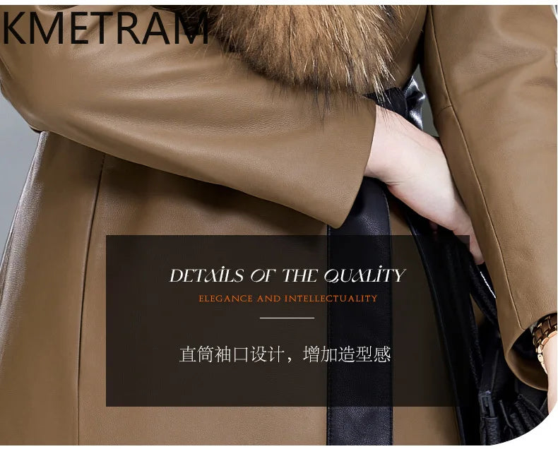 100% Sheepskin Puffer Jacket Women High Quality Long Down Coats Winter Raccoon Fur Collar Coat Womans Clothing Leren Donsjas