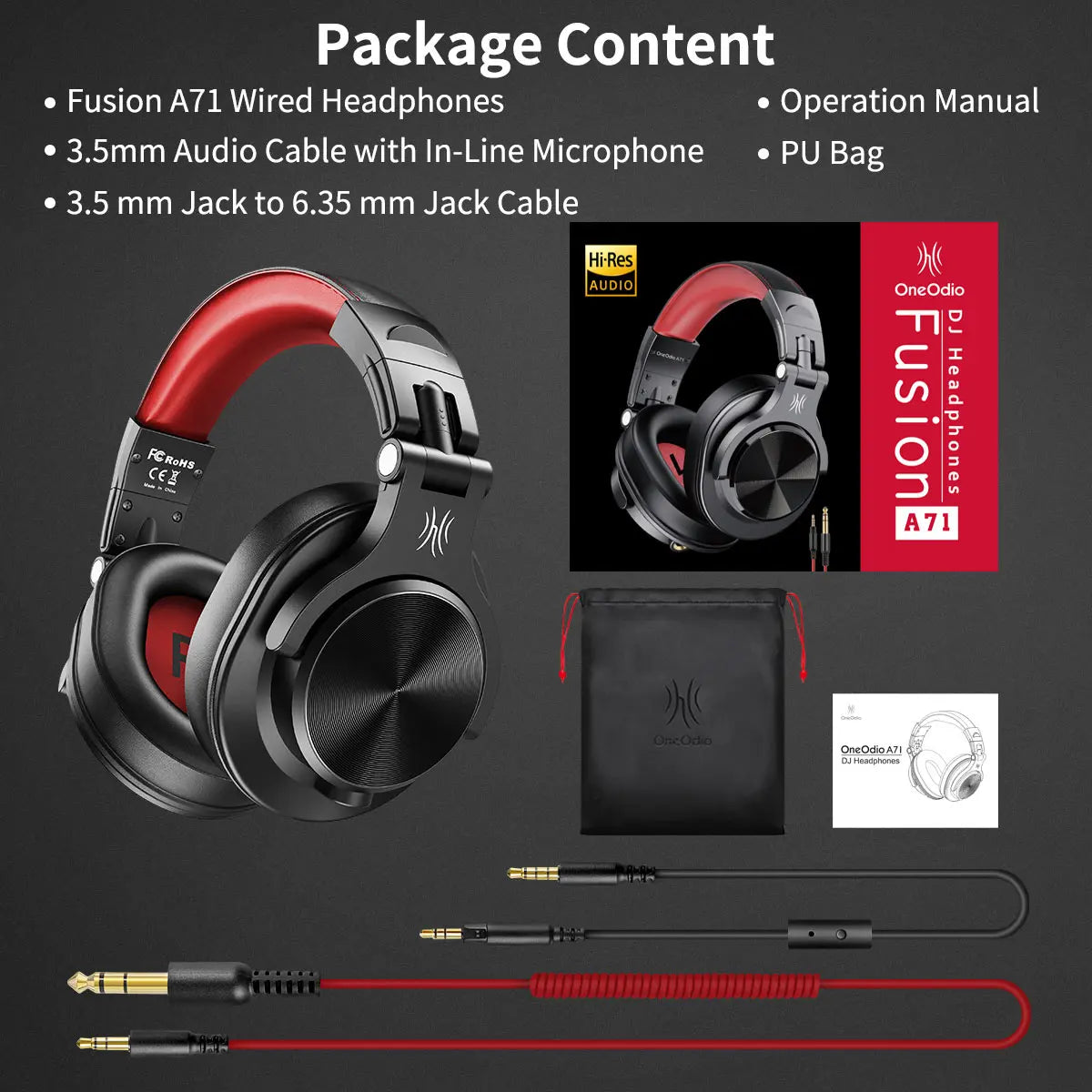Oneodio A71 Wired Over Ear Headphone With Mic Studio DJ Headphones Professional Monitor Recording & Mixing Headset For Gaming