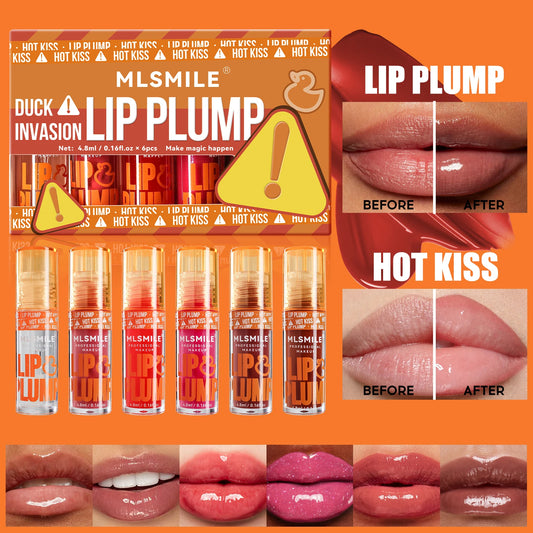 MLSMILE 6pcs/SET Lip Plump Lip Gloss Pearl Mirror Long-lasting Moisturizing Lip Balm Liquid Mouth Red Lip Glaze Lip Gloss