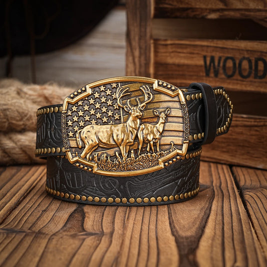 Men & Women-Western-Cowboy-PU Leather-Belts - Vintage horse Belt Floral Engraved Buckle Belt for Jeans