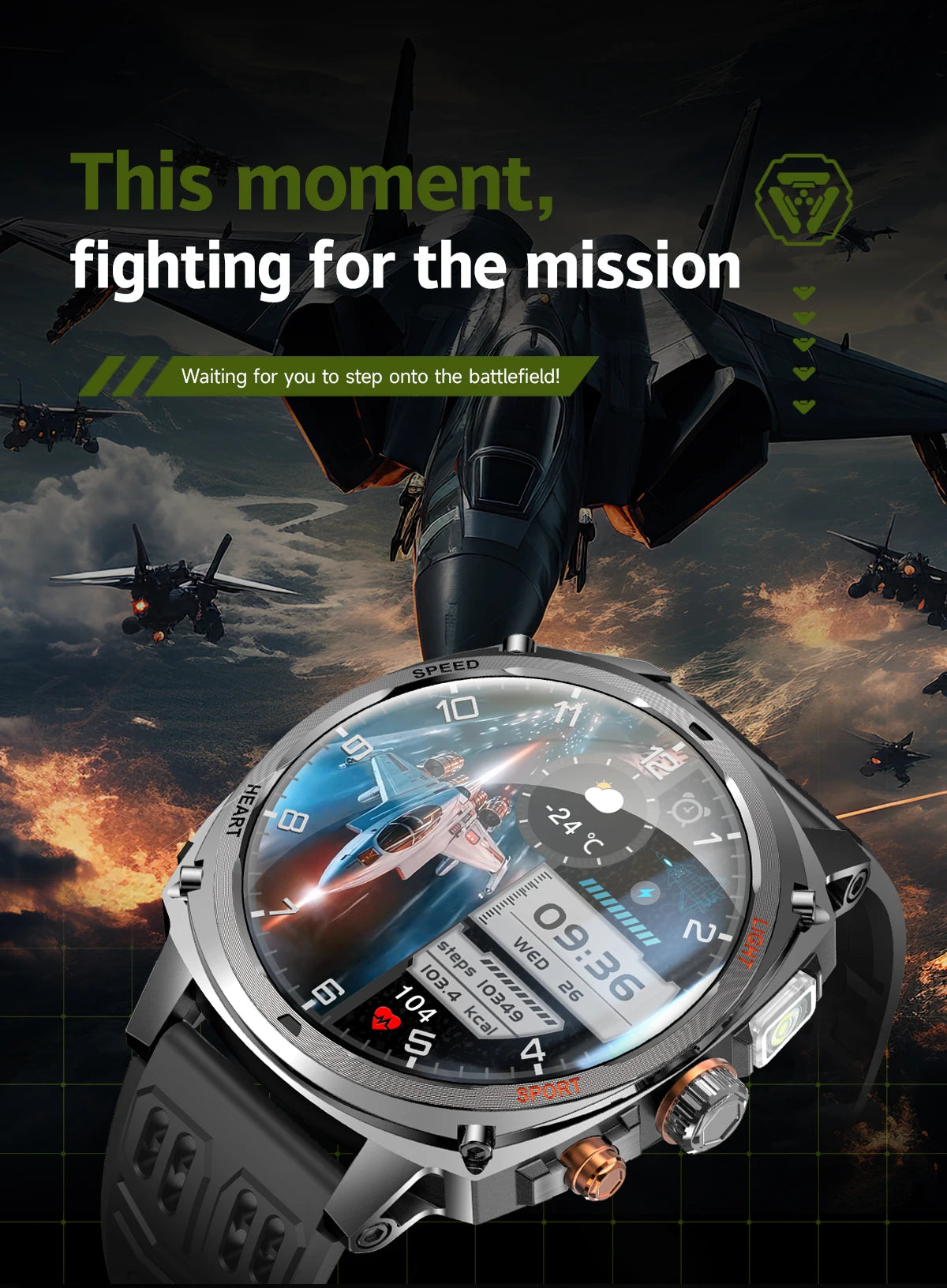 LIGE Rugged Military 1.75-inch AMOLED Screen Smart Watch With LED Flashlight 800mAh Battery Bluetooth Call Smart Watch Men Gift