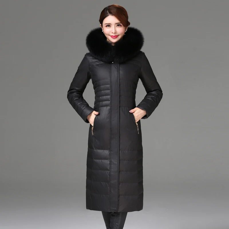 Shengyu Boya Middle-Aged and Elderly Over-The-Knee Long down Jacket Women's Jacket Thickeneded Mother's Fitted Jacket New Style