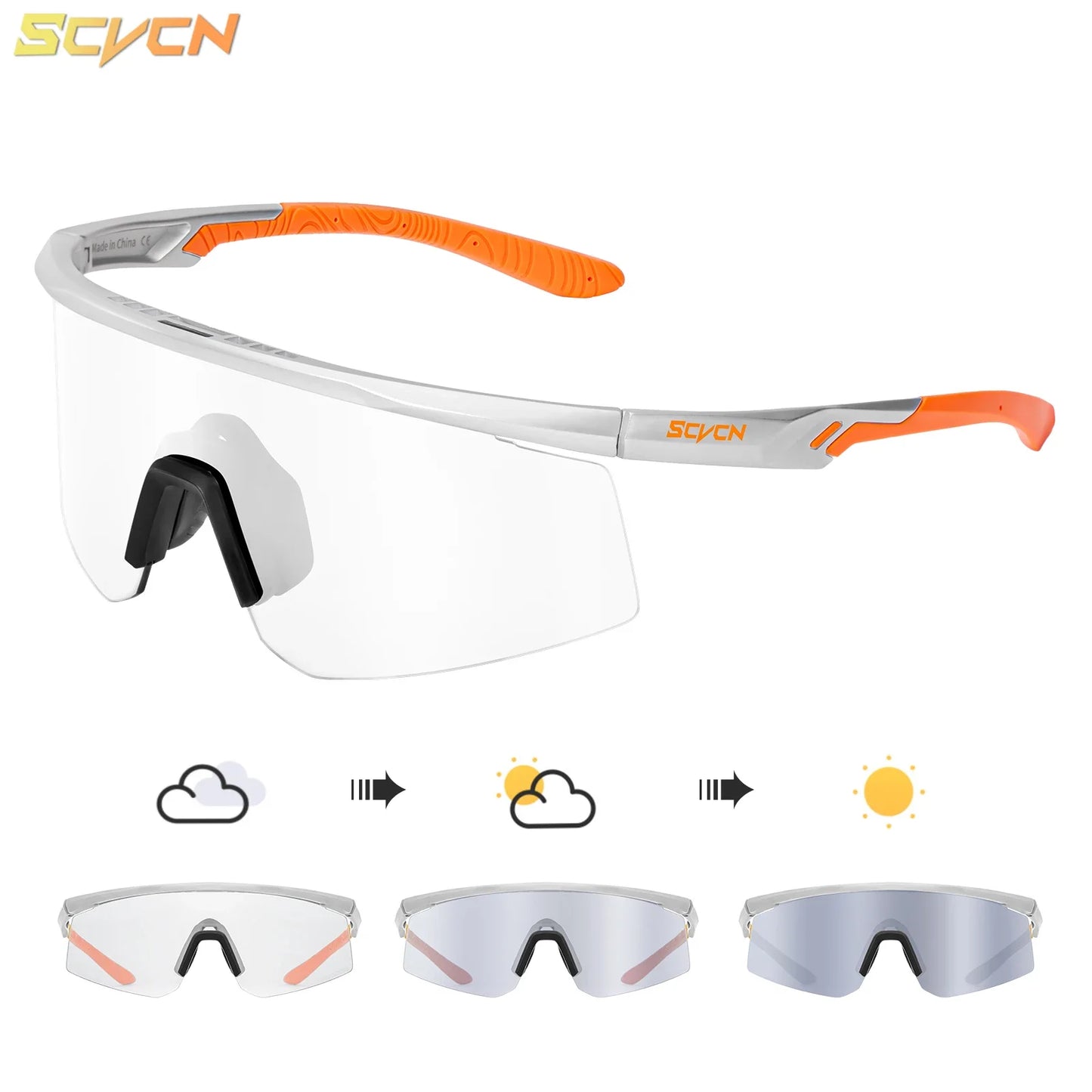 SCVCN Photochromic Sunglasses UV400 Cycling Glasses Bicycle Glasses Sports Men's MTB Road Bike Eyewear Protection Goggles UV400