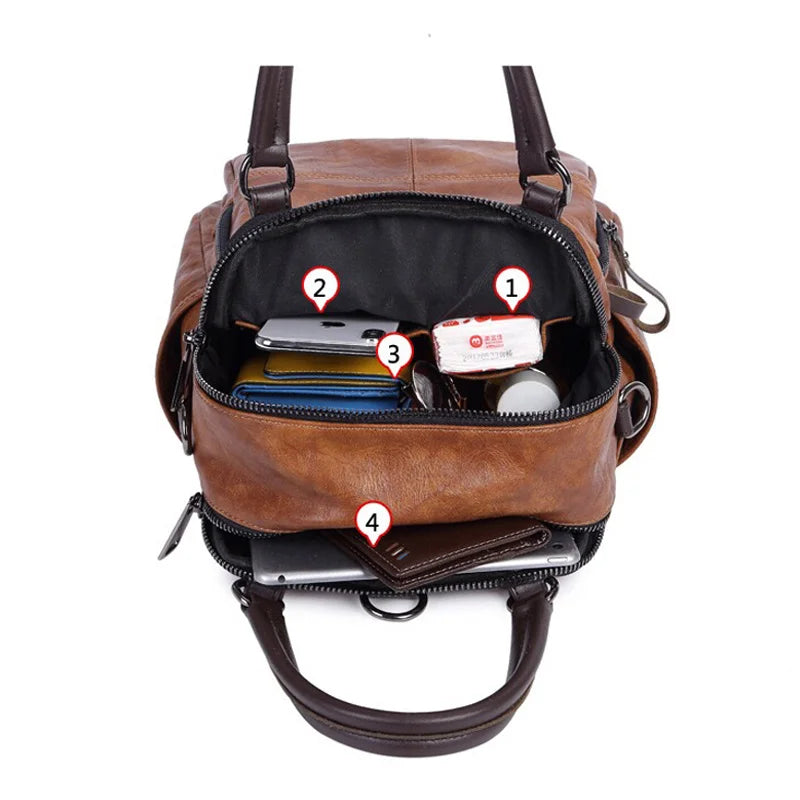 MOTAORA 2025 New Women Handbag Multifunction Leather Flap Bag Ladies Vintage Casual Backpack For Women Small Shoulder Bag Female