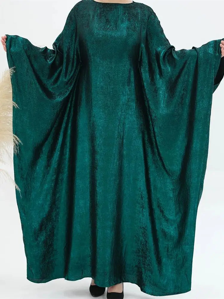 Gradient Color Shiny Batwing Satin Maxi Abaya Dubai Luxury 2024 Abayas For Women Muslim Kaftan Dress Islam Caftan Marocain Femme