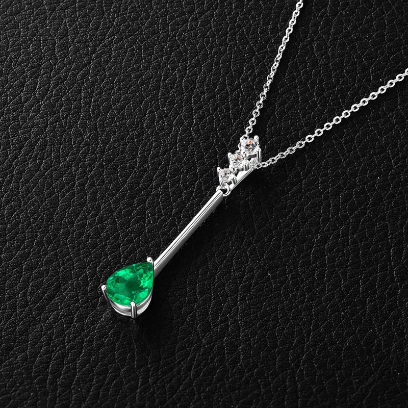 Lnngy 925 Sterling Silver Pear Cut Artificial Emerald Pendant Necklace Colorful Birthday Stone Necklaces Jewelry for Friends