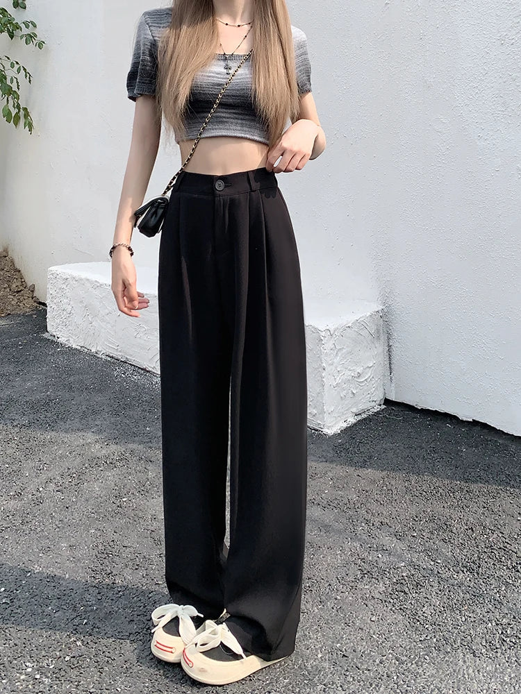 plus Size Women's Casual Wide Leg Pants High Waist Slimming Trousers Versatile Spring Faion Korean Sle Commute Pants