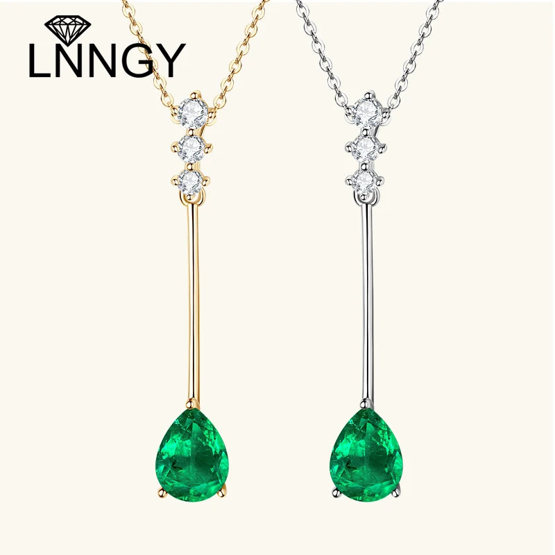Lnngy 925 Sterling Silver Pear Cut Artificial Emerald Pendant Necklace Colorful Birthday Stone Necklaces Jewelry for Friends