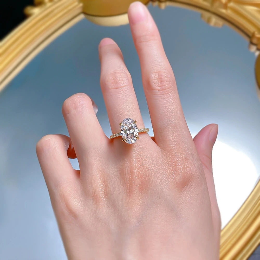 18K Gold Plated 925 Sterling Silver Oval Sapphire Ring – Classic Wedding & Engagement Jewelry for Women