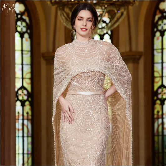 Mila Trumpet Glitter Sheath Empire Waist  New In Dresses Elegant Floor-Length Customized Party Dresses Beaded Evening Dresses