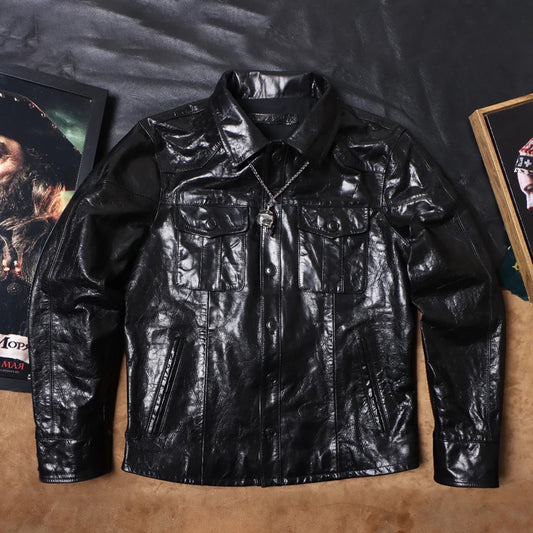 Men's Italian Goat Skin Leather Shirt Jacket – Slim Fit Vegetable Tanned Casual Coat