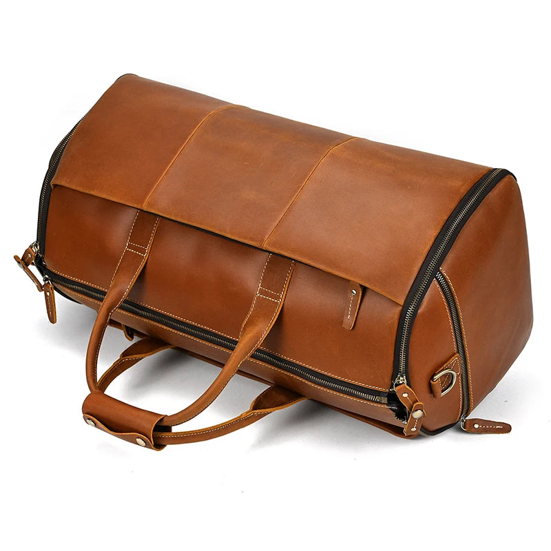 Crazy Horse Leather Folding Suit Bag Man Business Travel Bag With Shoe Pocket Clothes Cover Luggage Duffel Bag Man Bag For Suits