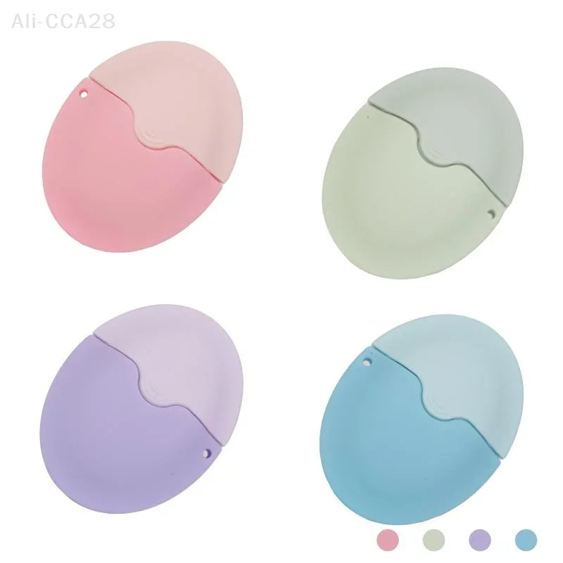 Four pastel-colored circular objects with a gradient design on a white background.