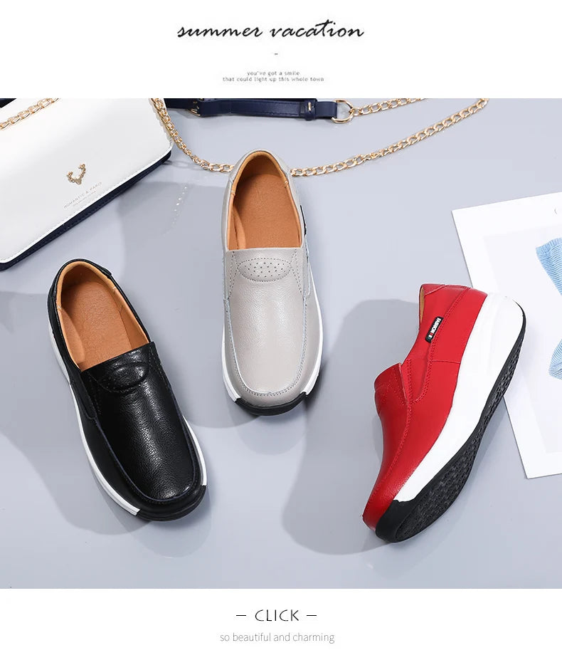 Women’s Genuine Leather Platform Loafers – Orthopedic Slip-On Casual Flats