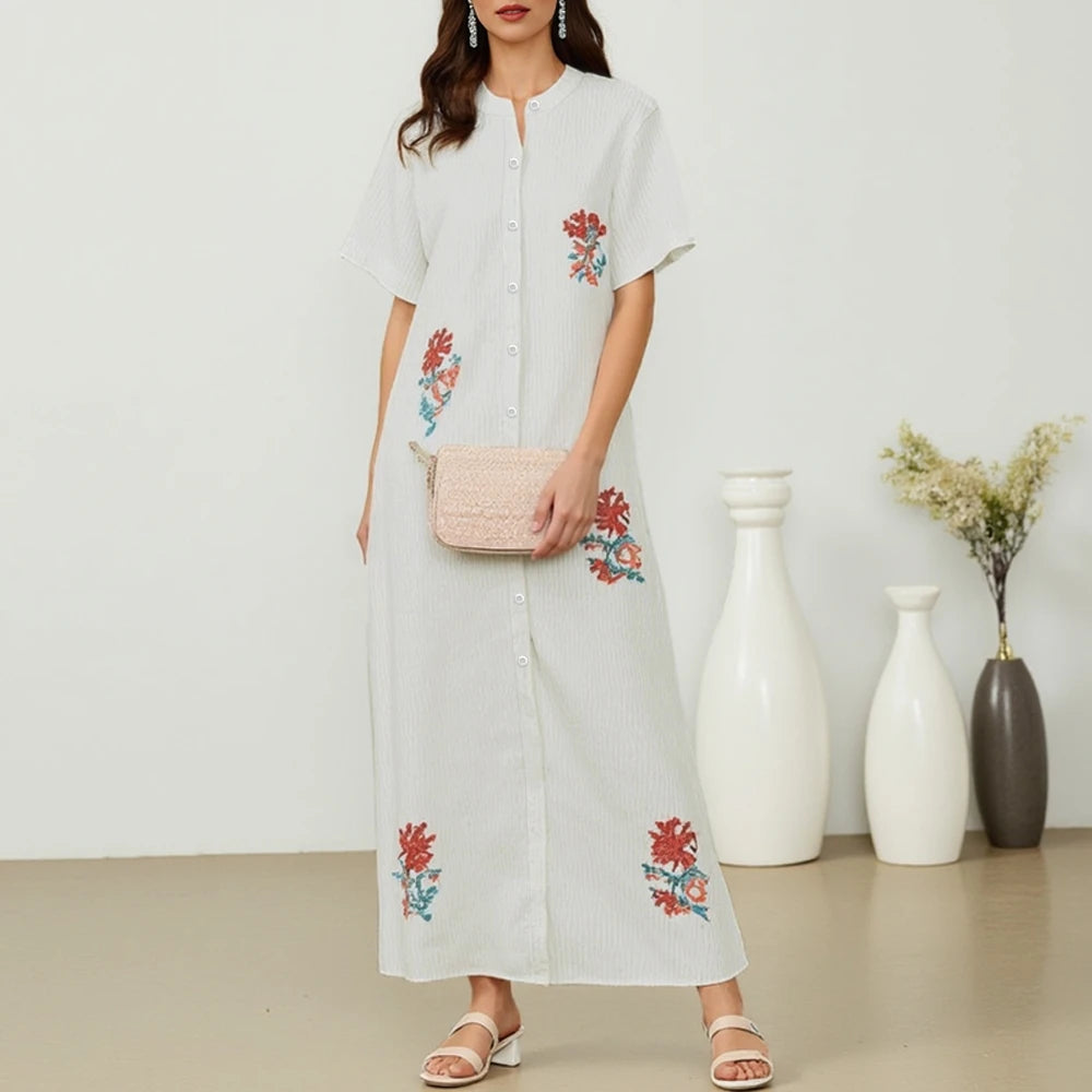 Rafiah Women's Dresses Summer Comfortable Elegant 2025 Floral Short Sleeve Round Neck A-Line Midi Vacation Long Dresses