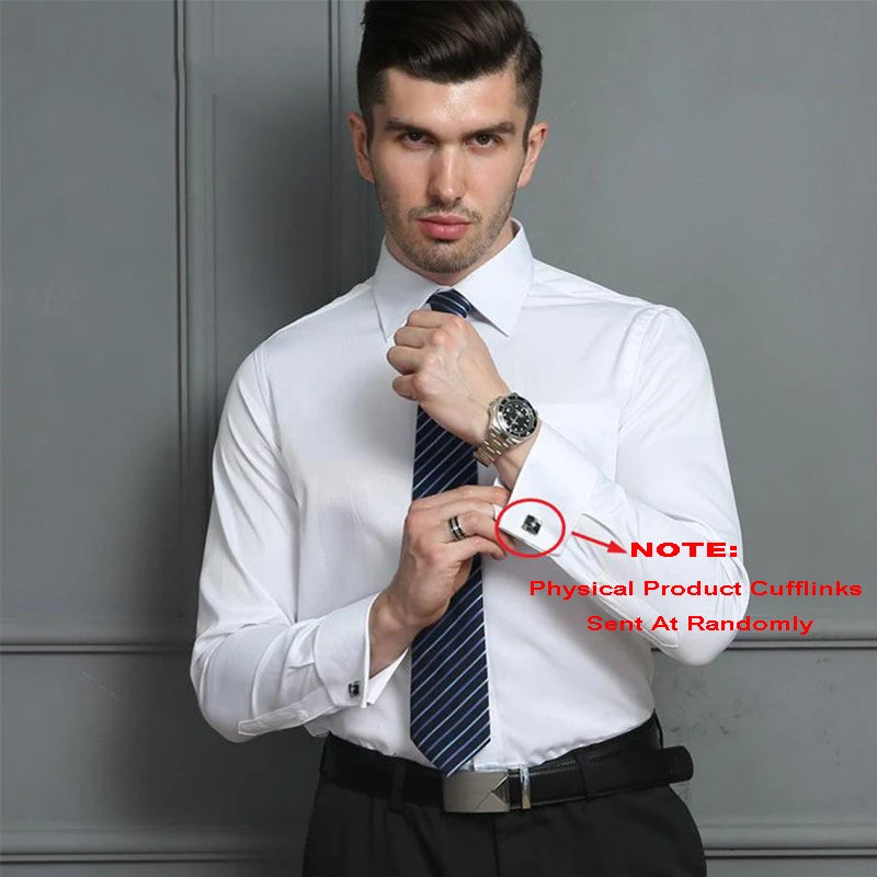قميص رجالي كلاسيكي بأكمام فرنسية مناسب للعمل، مناسب للعمل الرسمي، بأكمام طويلة، مناسب لحفلات الزفاف، مناسب للعمل المكتبي، قمصان بيضاء
