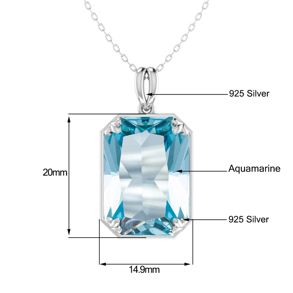 Real 925 Sterling Silver Aquamarine Necklace Pendant Anniversary Banquet Accessories Woman Fine Jewelry 2022 New Without Chain
