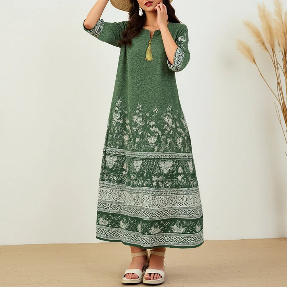 Rafiah Women's Dresses Summer Elegant Fashion 2025 Floral Youthful Short Sleeve V-Neck A Line Midi Vacation Long Dresses