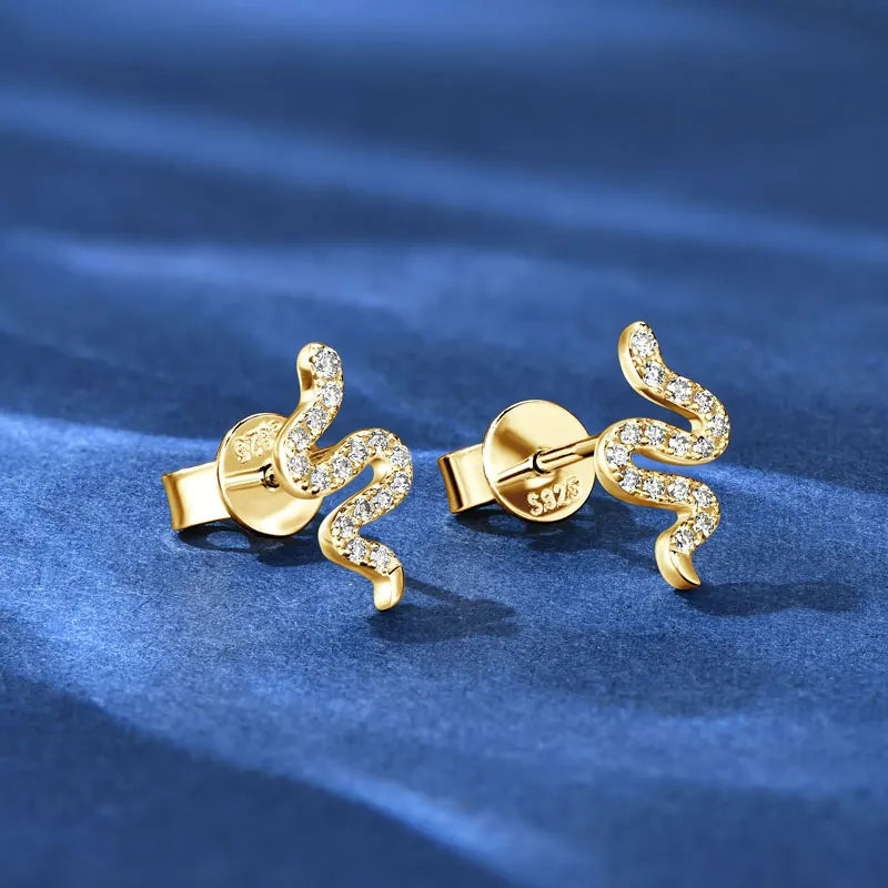 Lnngy Certified 925 Sterling Silver Snake Shape Stud Earrings 1.1MM*1.0MM*0.9MM Moissanite Earring for Women Daily Jewelry Gift
