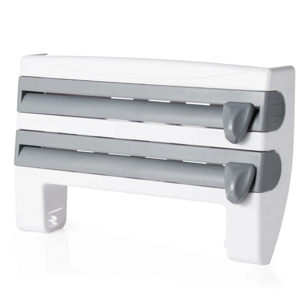 ABS Material Wall Mounted Kitchen Cling Film Dispenser with Cutter, Cling Film Aluminum Foil Roll Holder Paper Towel Holder Grey