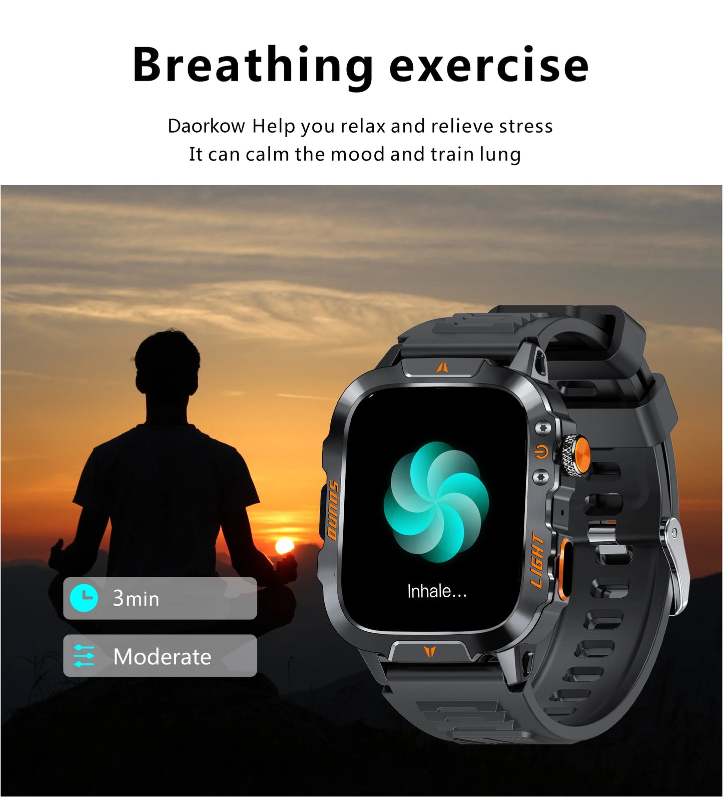 LIGE Military Smart Watch Men 1.96" Screen 3ATM Waterproof Bracelet Bluetooth Call AI Voice Sport Smartwatch With LED Flashlight
