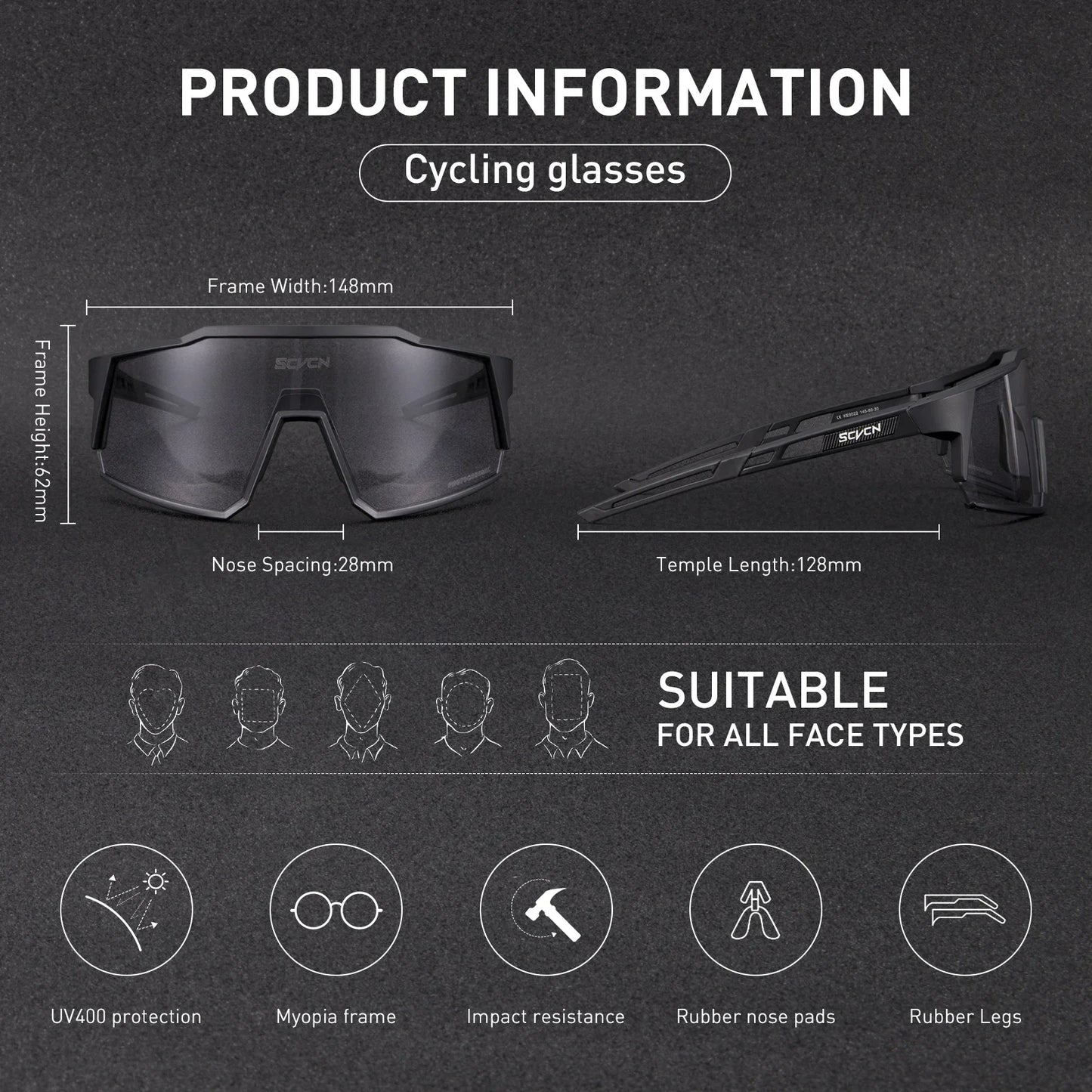 SCVCN Photochromic Cycling Glasses Bike Sunglasses for Men Fashion Mountain Bicycle Road Speed Goggles Eyewear Sports MTB Bike
