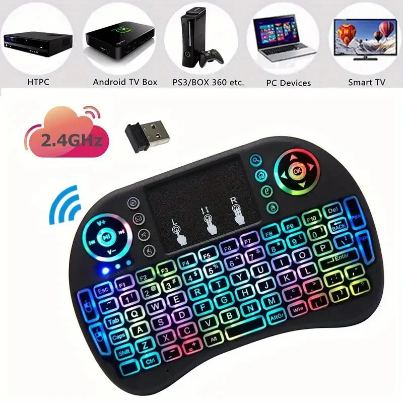 I8 Mini Wireless Keyboard 2.4G English Lithium RGB Colorful Backlit Air Mouse with Touchpad for Android TV Box PC