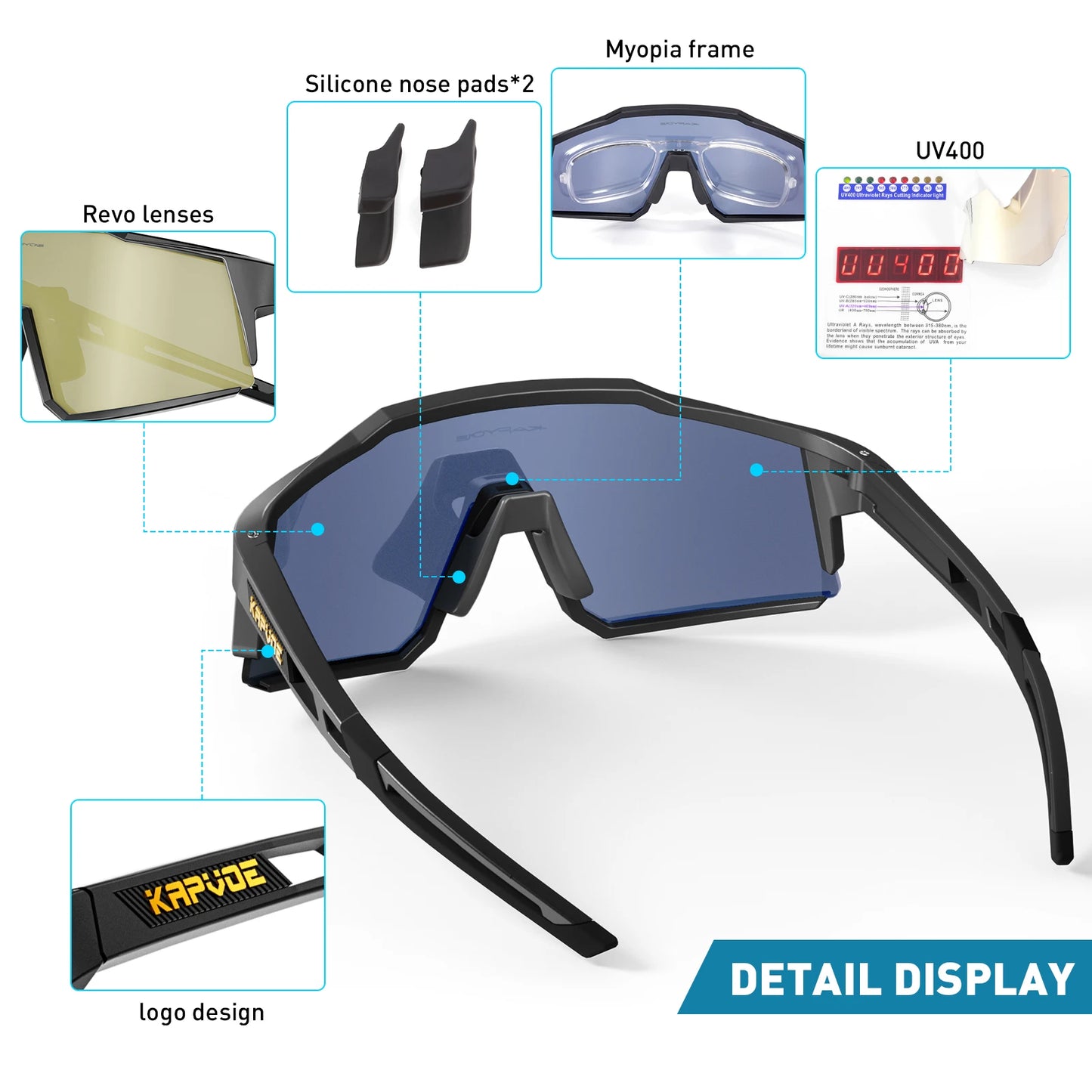 Kapvoe Fashion Polarized Sunglasses Cycling Glasses Bike Road Driving Goggles Outdoor UV400 Sports MTB Road Mountain Bicycle