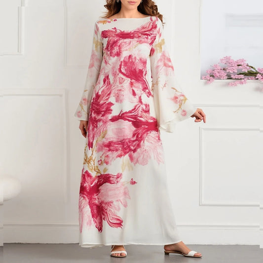 Rafiah Women's Dresses Summer Comfortable Elegant 2025 Tie Dye Glamorous Long Sleeve Round Neck A-Line Midi Vacation Dresses 0