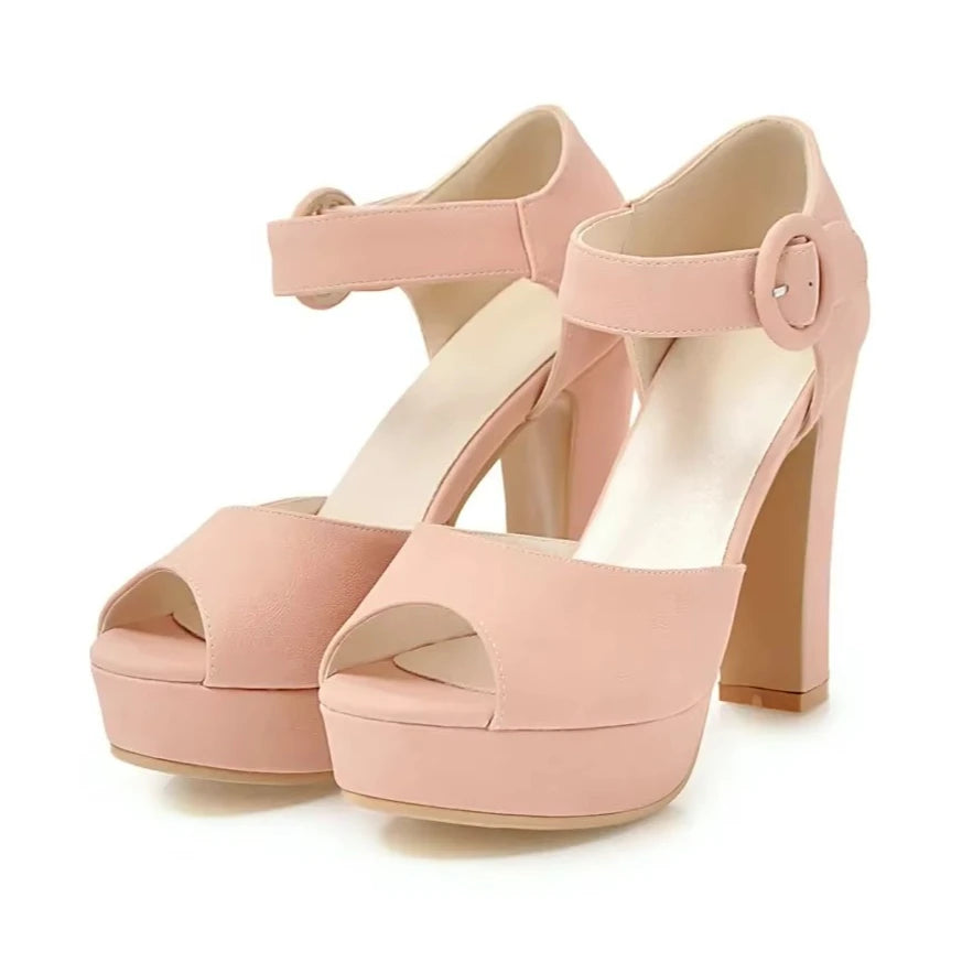 SHOWAYS Women’s Platform Sandals High Chunky Heel Peep Toe Ankle Strap Casual Office Summer Dress Shoes