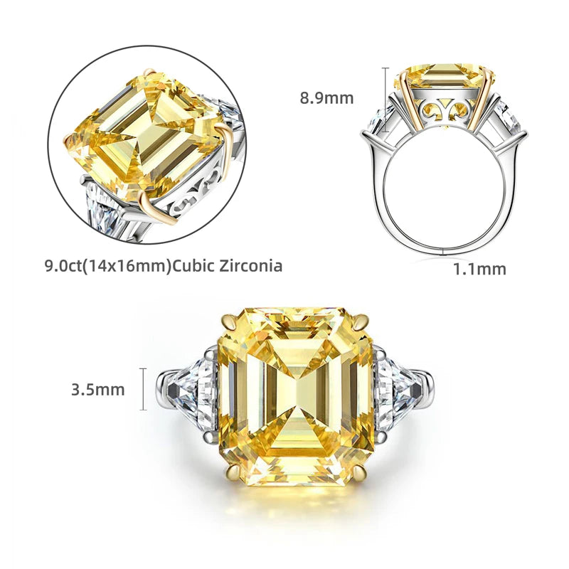 Lnngy Exquisite Emerald Cut Three Stone Wedding Ring for Women Original 925 Sterling Silver Engagement Rings Jewelry Gift