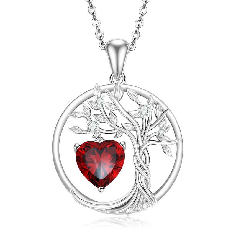 Lnngy 925 Sterling Silver Tree of Life Circle Pendant Necklace Colorful Birthday Stone Necklaces Jewelry for Women Daily Gift