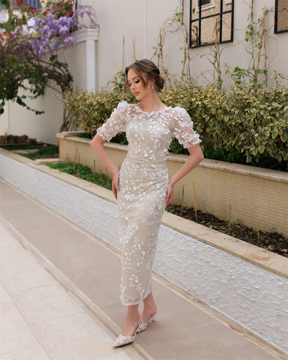 Mila O-Neck Appliques Prom Dresses 2025 Short Sleeeves Sequins Evening Dresses Elegant Ankle-Length Customized Party Dresses