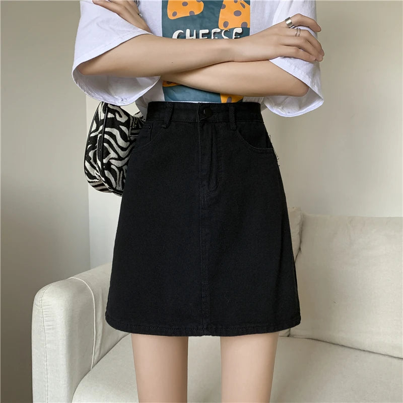 Spring New Women's Denim  Skirt A-Line Flared Skirts Butt Covering Body Slimming f-length for plus Size MM