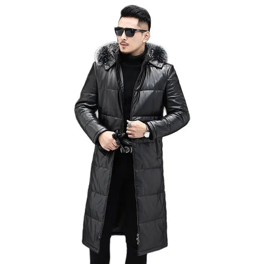 2025 new arrival winter 90% white duck down leather jackets men,sheepskin leather coat,plus-size 18170-1