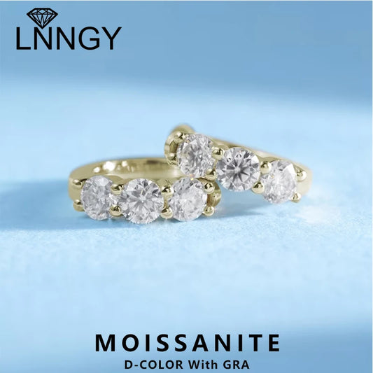 Lnngy Huggies Earrings Sterling Silver 925 Certificated Three Stone 4mm Moissanite Earring For Women Ladies Wedding Jewelry Gift