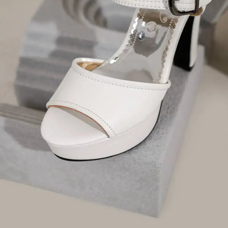 Women’s ORCHA LISA Peep Toe Chunky Heel Sandals – 12 cm Heel, 3 cm Platform, Plus Sizes 33 to 50