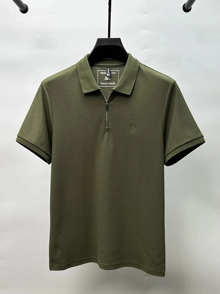 High end brand embroidered men's short sleeve half zip polo shirt short sleeve summer breathable business casual Paul T-shirt