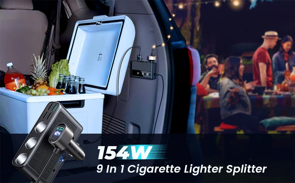 Joyroom 154W 9 in 1 Car Charger Adapter Charge Independent Switches DC Cigarette Outlet PD 3 Socket Cigarette Lighter Splitter