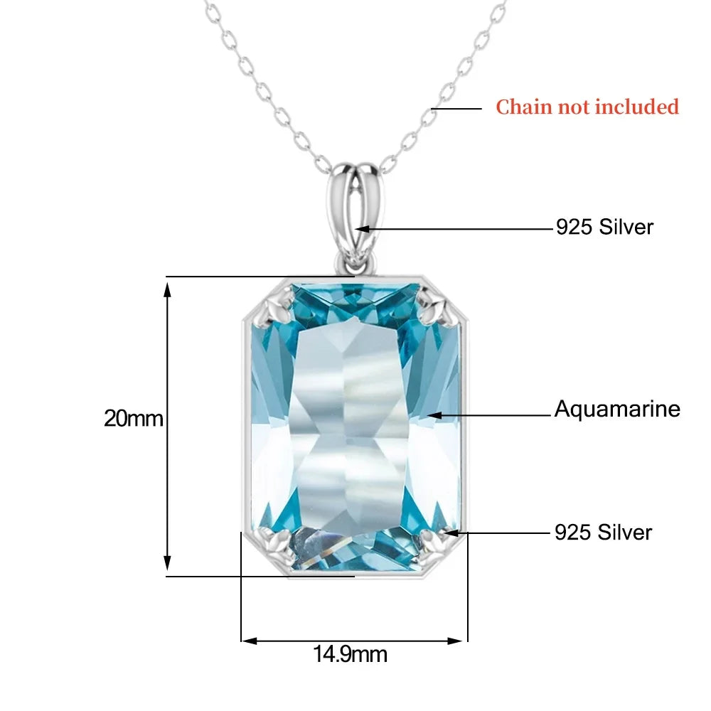 Real 925 Sterling Silver Aquamarine Necklace Pendant Anniversary Banquet Accessories Woman Fine Jewelry 2022 New Without Chain