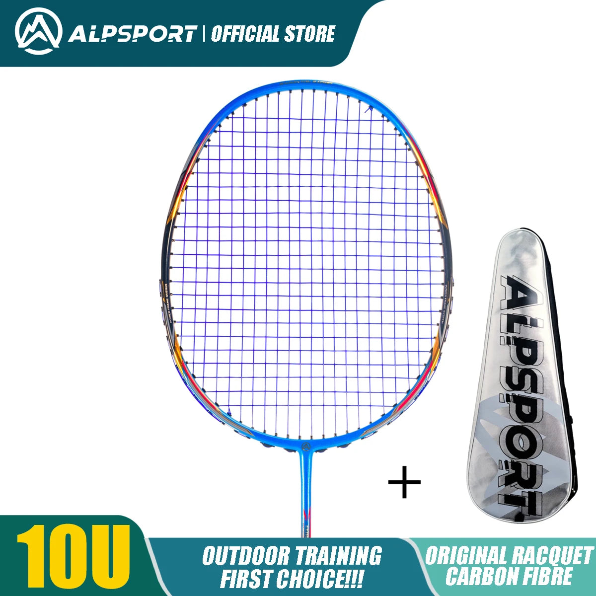 Alpsport AIR 10U Badminton Racket 52g Ultralight, HM Carbon Fiber & Titanium, 28lbs Fast Rebound for Pro Players