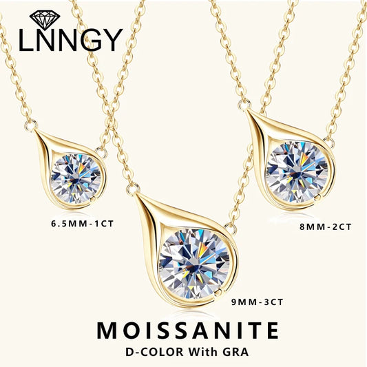 Lnngy Certified GRA 6.5mm/8mm/9mm Moissanite Necklace 925 Sterling Silver Waterdrop Pendant Necklaces For Women Neck Jewellry
