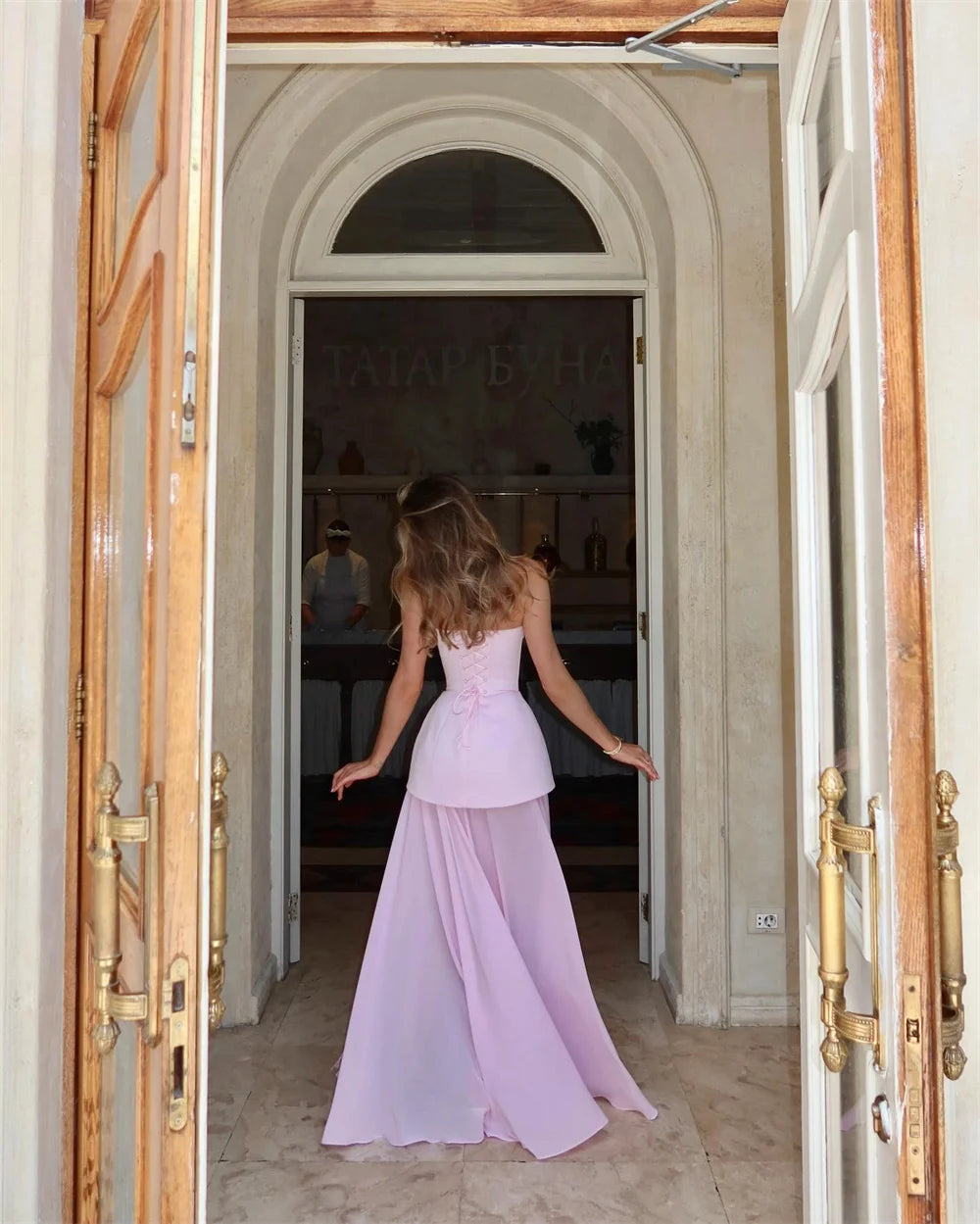 Mila Pink Sweetheart Neck Customized Party Dresses Sleeveless Side High Split Prom Dresses Lace-Up Floor-Length Evening Dresses