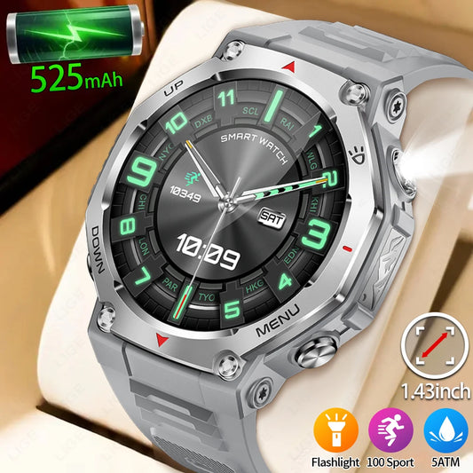 LIGE New 1.43 inch AMOLED Screen Smart Watch 525mAh Big Battery BT Call IPX8-5ATM Waterproof Sports Smartwatch For Android ios