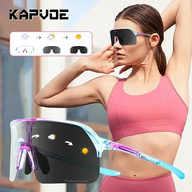 Kapvoe Photochormic Sunglasses Cycling Glasses Women UV400 for Men Casual Glasses Running Baseball MTB Outdoor Eyewear