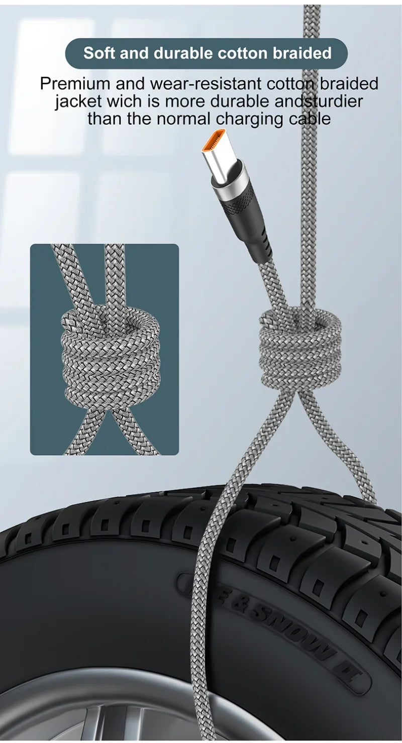 6A Extended USB TYPE-C Cable Braided Data Cable Suitable for Samsung, Huawei,Xiaomi Switch, Sony PS5 TYPE-C 8m,5m,3m,2m,1m Cable